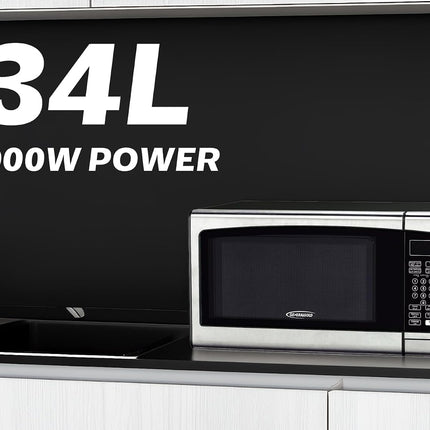 General Gold 34L Microwave Oven, 1000W Power, Digital Control, Black Stainless Steel Finish, Large Capacity 34 Liter Microwave for Fast Cooking & Reheating, Solol Microwave for Home & Office Use