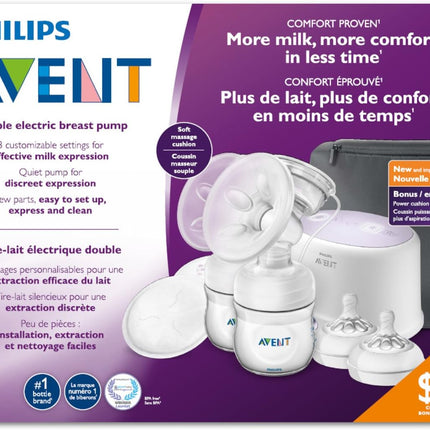 Philips AVENT Double Electric Breast Pump + Bonus Power Cushion, SCF334/22, White
