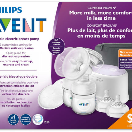 Philips AVENT Double Electric Breast Pump + Bonus Power Cushion, SCF334/22, White