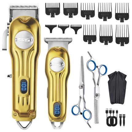 DSP Professional Hair Clipper for Men, Clipper and Trimmer Set - Electric Clipper for Hair Cutting, Cordless Barber Clipper Set with LED Display for Men Gift (Gold)