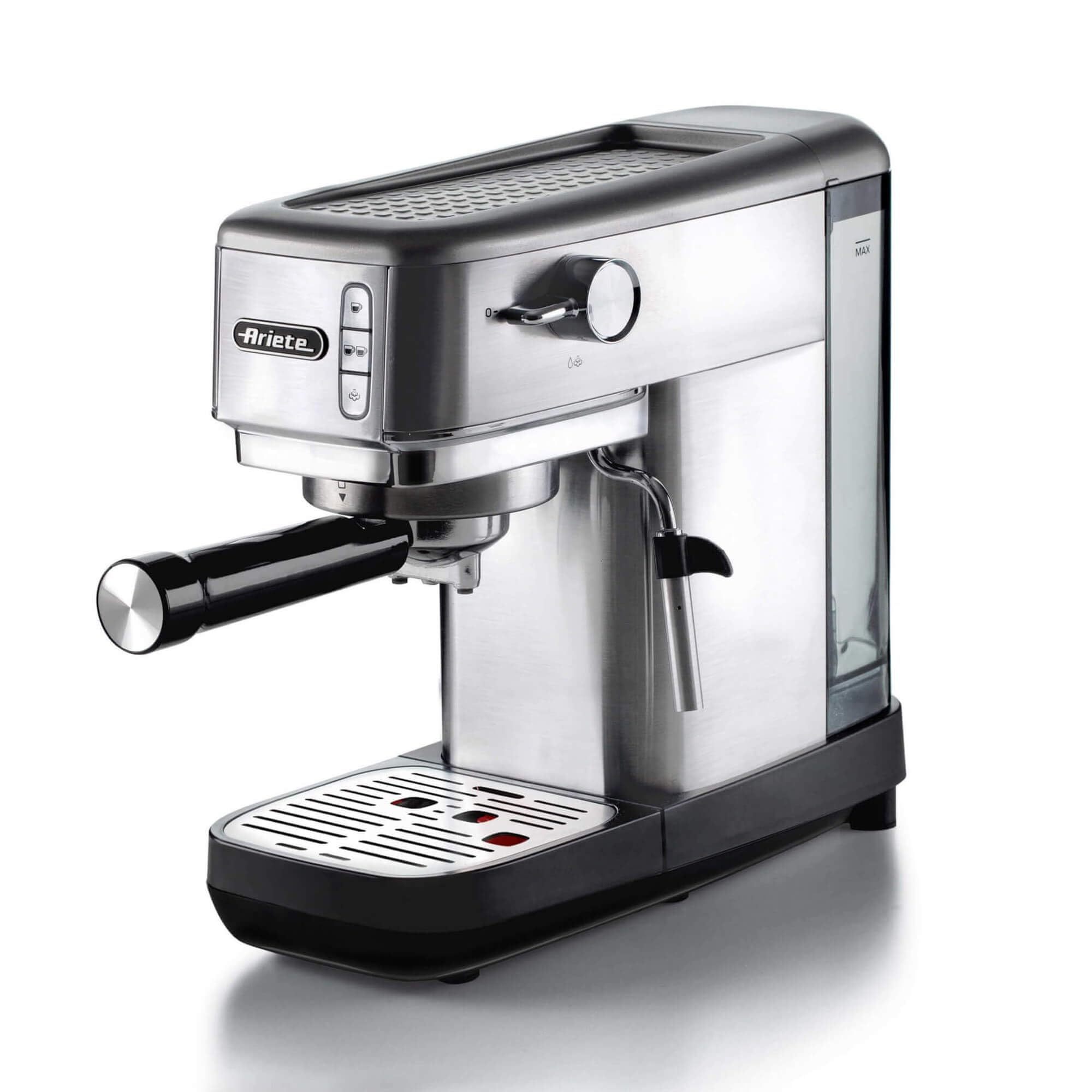 Ariete Pump Espresso Coffee Maker Machine with Milk Frother, 1300W, Stainless Steel, ESE Pod and Ground Coffee Compatible, 15 Bar Pressure, Auto shut-off, Ideal for Home and Offiice (OPEN-BOX)