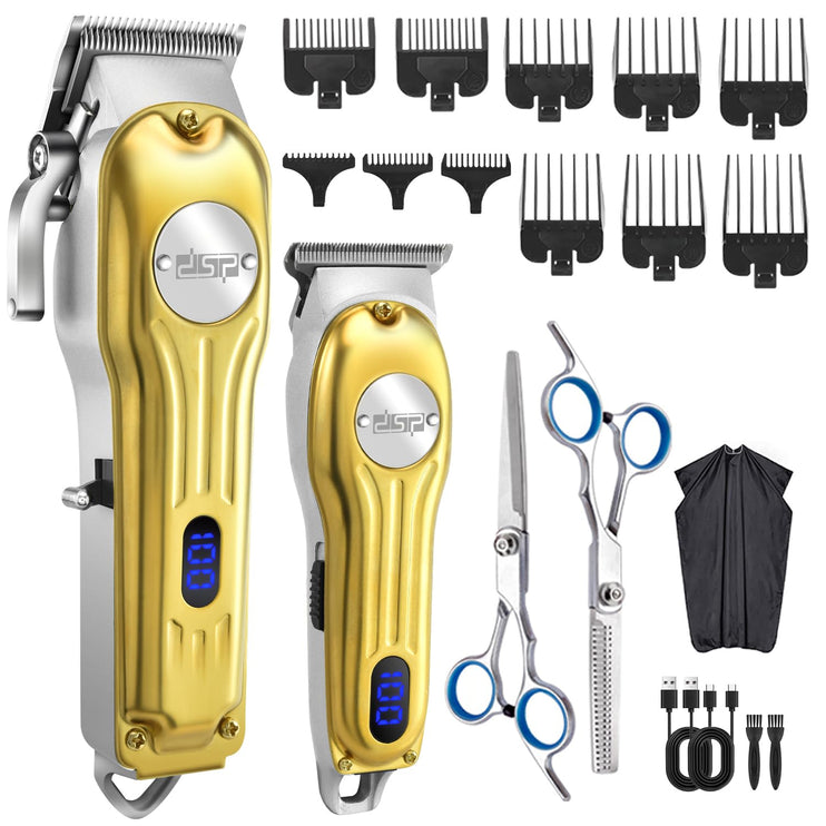 DSP Professional Hair Clipper for Men, Clipper and Trimmer Set - Electric Clipper for Hair Cutting, Cordless Barber Clipper Set with LED Display for Men Gift (Gold)