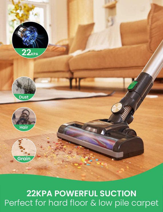 Vactidy Cordless Vacuum Cleaner, Blitz V8 Stick Vacuum Cleaner with 22000 pa Powerful Suction, Up to 35mins with Detachable Battery, Lightweight Hoover Cordless for Hardwood Floor Carpet Pet Hair