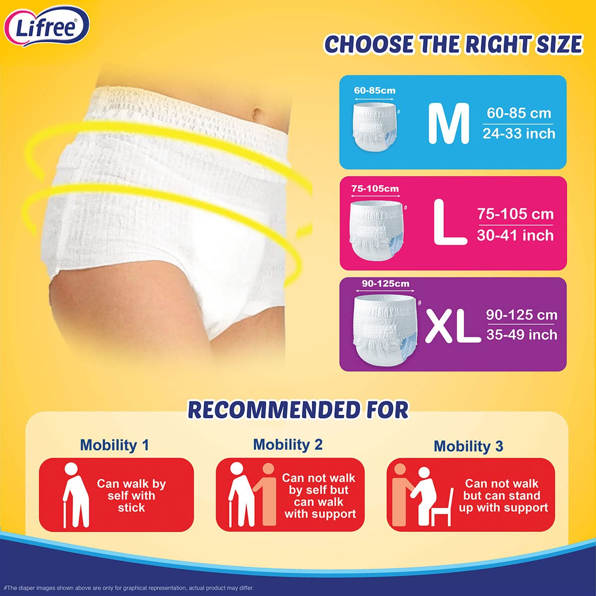 Lifree Extra Absorb Adult Diaper Pants Unisex, X-Large (XL), 10 Pieces, Waist size (90-125 cm | 35-49 Inches)