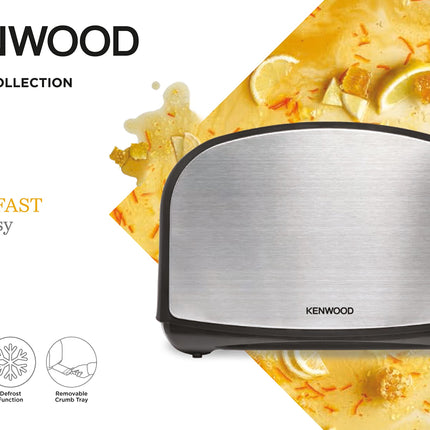 KENWOOD Toaster 2 Slice Bread Toaster with Adjustable Browning Control, Removable Crumb Tray for Easier Cleaning, Automatic Pop Up, Defrost, Warm & Cancel Function TCM01.A0BK Black/Silver