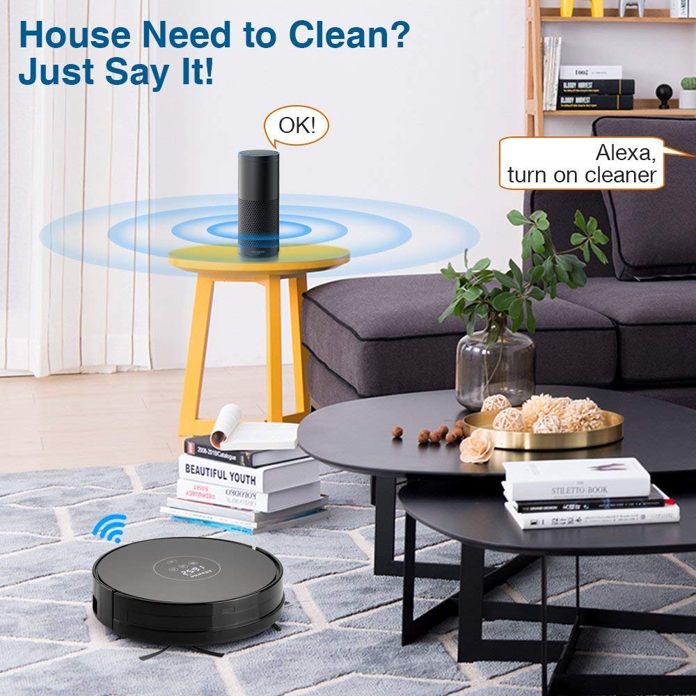 Alfawise x5 Smart Robotic Vacuum Cleaner 2.4g WiFi Alexa with Strong Suction for Fine Sand, Pet Hair, Bare Floors and Carpet, Gyroscope Precise Positioning (Black)