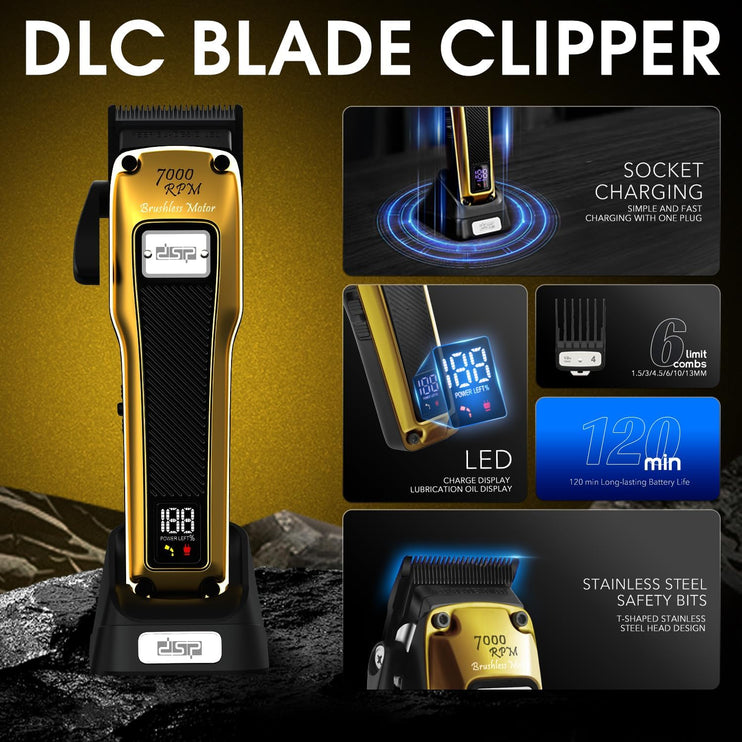 DSP Professional Barber Clipper Cordless, Hair Clipper for Men, Powerful Clipper, BLDC Motor & DLC Coated Detachable Blade with Charging Base