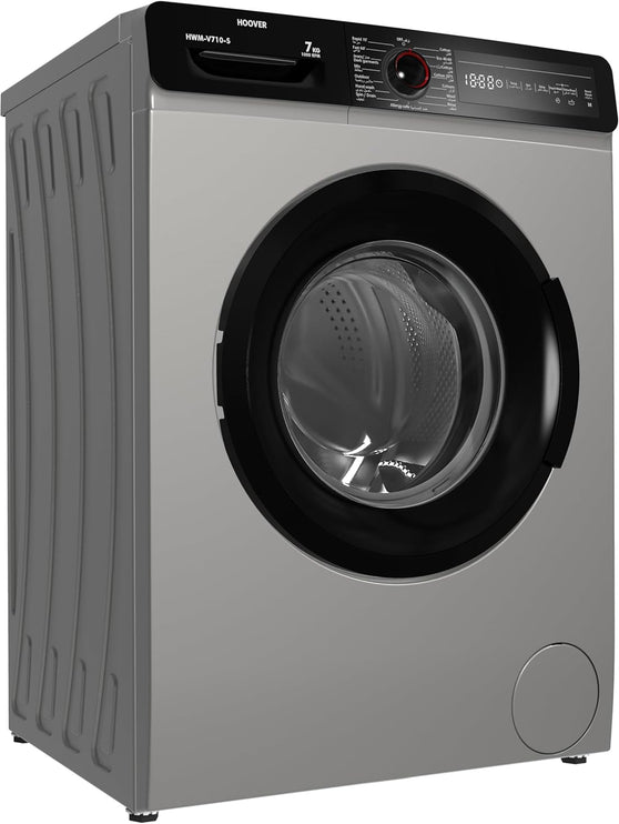Hoover 7Kg Front Load Washing Machine, Fully Automatic, 1000 RPM, 15 Programs,Foam Protection, Child Safety Lock, Eco-Logic System, Silver, Made in Turkey, 1 Year Warranty, HWM-V710-S