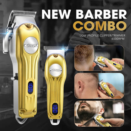 DSP Professional Hair Clipper for Men, Clipper and Trimmer Set - Electric Clipper for Hair Cutting, Cordless Barber Clipper Set with LED Display for Men Gift (Gold)