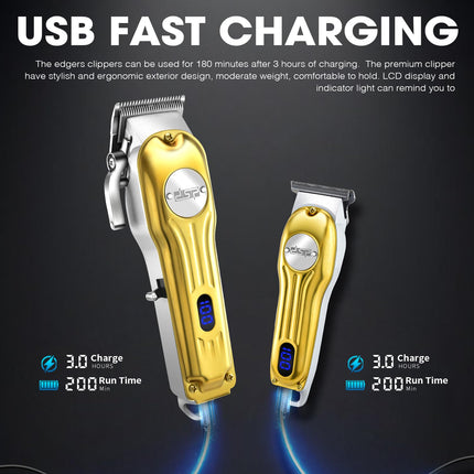 DSP Professional Hair Clipper for Men, Clipper and Trimmer Set - Electric Clipper for Hair Cutting, Cordless Barber Clipper Set with LED Display for Men Gift (Gold)