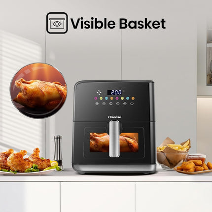 Hisense H09AFBKS4S 1700W Air Fryer with Colorful Touch Panel and Visible Cooking Window, 8 Liter Capacity, Black