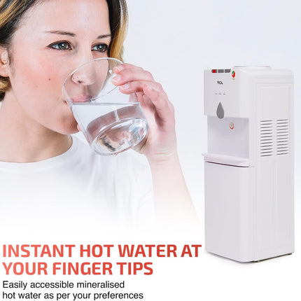 Tcl Water Dispenser, Top Loading, Hot, Cold & Normal Water Temperature, Best For Home, Kitchen, Office & Pantry, Compact Size, 3 Taps/Faucet, Child Safety Lock, White Colour, Ty-Lwyr19W