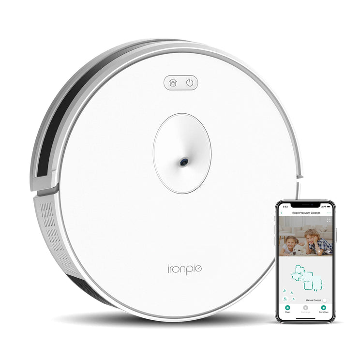 TRIFO Ironpie M6 - Cordless Robot Vacuum Cleaner with Camera for Visual Navigation, Remote Monitoring, Wi-Fi, Automatic Recharge, Suitable for Hard Floors and Carpets, Suction Power of 1800 Pa - White(لا يوجد تطبيق)