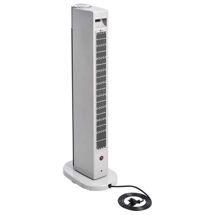 Amazon Basics Portable Oscillating Heater Column, 2 Fan Speed, 3 Temperature Levels, Timer and Remote Control, European Power Outlet, 2200 W, White