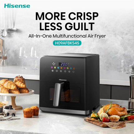 Hisense H09AFBKS4S 1700W Air Fryer with Colorful Touch Panel and Visible Cooking Window, 8 Liter Capacity, Black