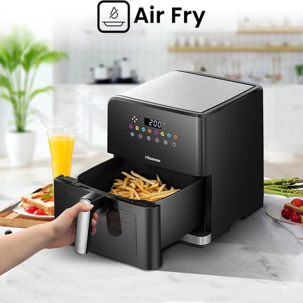 Hisense H09AFBKS4S 1700W Air Fryer with Colorful Touch Panel and Visible Cooking Window, 8 Liter Capacity, Black