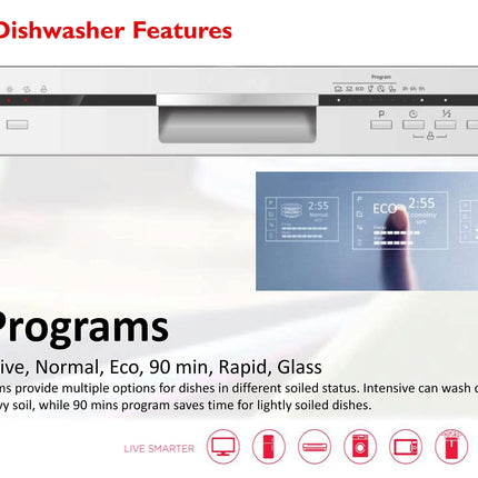 Sharp 12 Place Settings 6 Programs Free Standing Dishwasher, Steel - Qw-Mb612-Ss3 - 1Year Warranty.