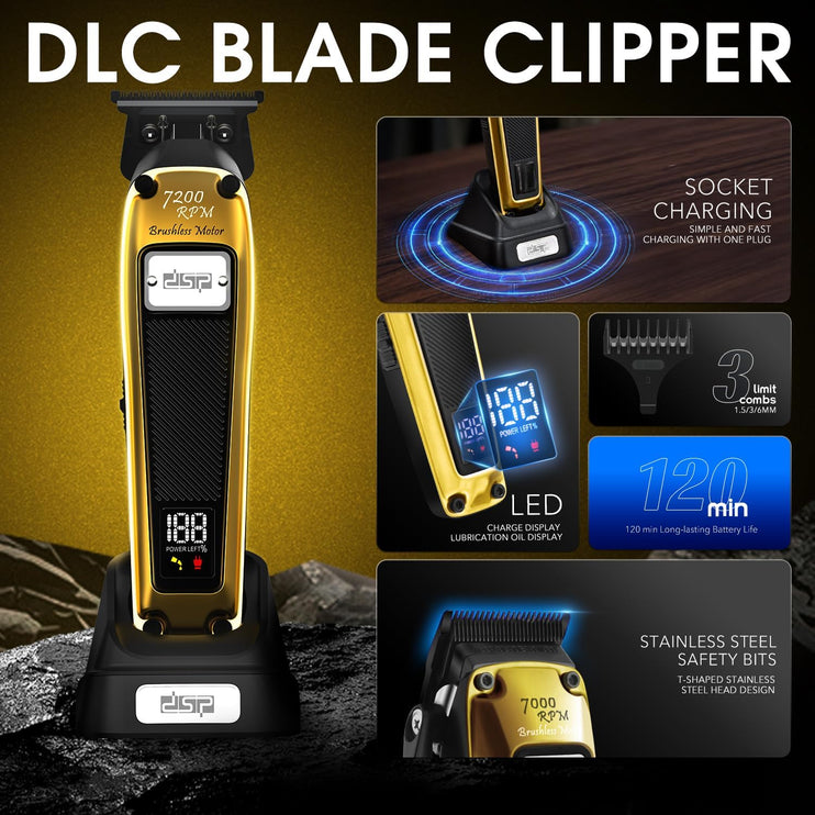 DSP Professional Beard Trimmer for Men, Cordless Trimmer Barber, BLDC Motor & DLC Coated Blade, Bald Head Clipper for Men
