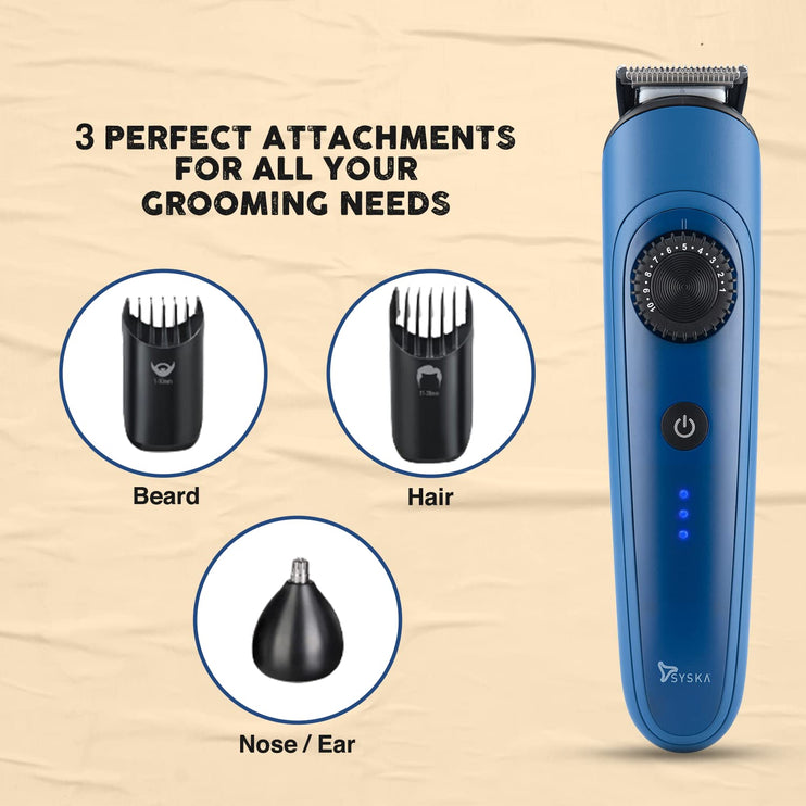 ماكينة تشذيب اللحية Syska HT950 BeardPro السلكية واللاسلكية مع شحن سريع، مدة تشغيل 120 دقيقة، من الرأس إلى الأنف، تشذيب بزاوية 360 درجة