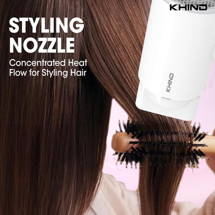 KHIND Compact Hair Dryer 1000W with 2 Heat & 1 Cool Shot Settings, Foldable Handle, Narrow Nozzle, Lightweight & Powerful, Easy to Use, 1.8m Cord for Easy Maneuvering, White – HD1002, 1 Year Warranty