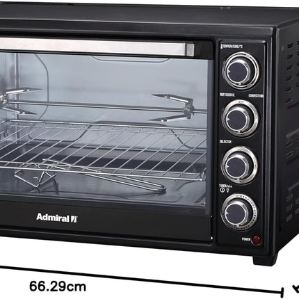 Admiral 60L Stainless Steel Electric Oven with Motorized Rotisserie, 2800W, Adjustable Temperature, 60 Minutes Timer, Multi Cooking Function, ADEO60NBSCP, 1 Year Warranty.