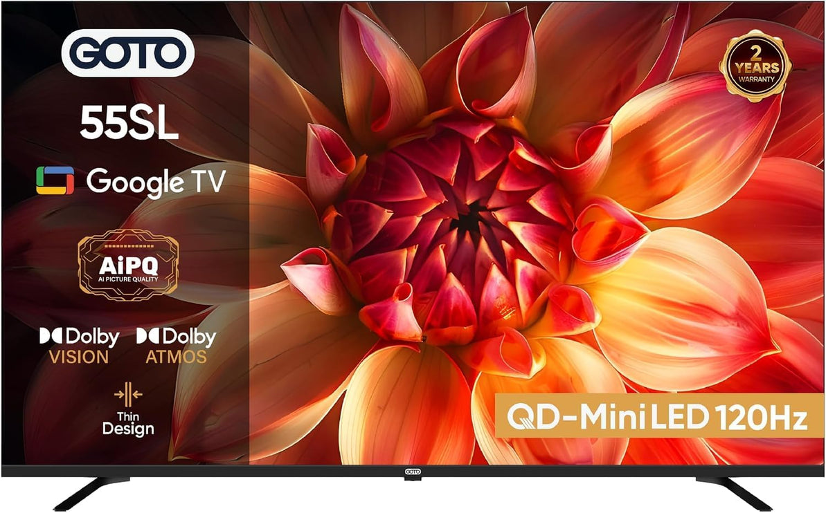 GOTO 55" 4K QD-MiniLED Google TV 55S1(2026) Smart TV, AiPQ, 120Hz Native, VRR Gaming, Built-in Subwoofer & Chromecast, Dolby Vision & Atmos, Bluetooth 5.1, (2-Year Brand Warranty
