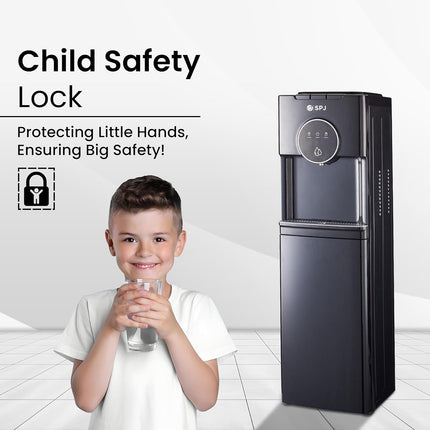 SPJ 18.9L Bottom Loading Water Dispenser, Hot Cold & Normal Water Cooler, Compressor Cooling, Child Safety Lock, Anti-Electric Shock Protection, Antibacterial, Black