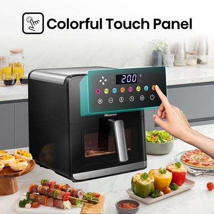 Hisense H09AFBKS4S 1700W Air Fryer with Colorful Touch Panel and Visible Cooking Window, 8 Liter Capacity, Black