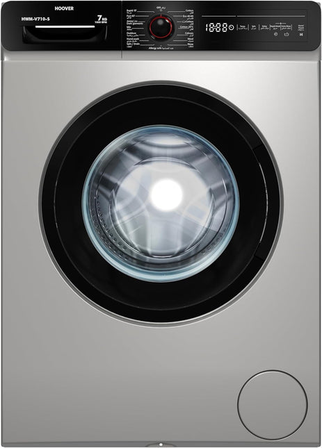 Hoover 7Kg Front Load Washing Machine, Fully Automatic, 1000 RPM, 15 Programs,Foam Protection, Child Safety Lock, Eco-Logic System, Silver, Made in Turkey, 1 Year Warranty, HWM-V710-S