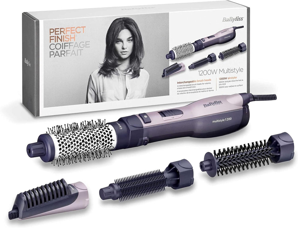 BaByliss Air Styler Complete Styling Kit | 1200W | 38mm Thermal, 25mm Firm, 20mm Soft Bristle Brushes | Ionic Frizz-Control | 3 Heat Settings | (AS121SDE)