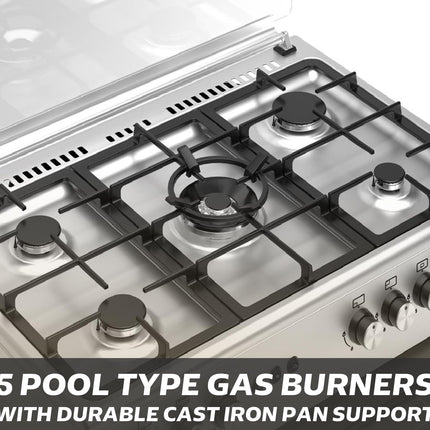 General Gold 90x60 cm Freestanding Gas Cooker with 5 Burners, Gas Oven and Grill with Cooling Fan, Triple Glass Door, Push Button Ignition, Full FFD, Sabaf Burners (With Turbofan)