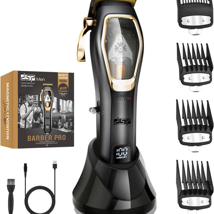 DSP Pro Barber Hair Clippers Set: Cordless Magnetic 9000 RPM, Constant Speed Control for Smooth Cutting. Ceramic Blades, 2500mAh Battery, Low Noise & Heat - Ideal for Men's Grooming & Fades (Black)