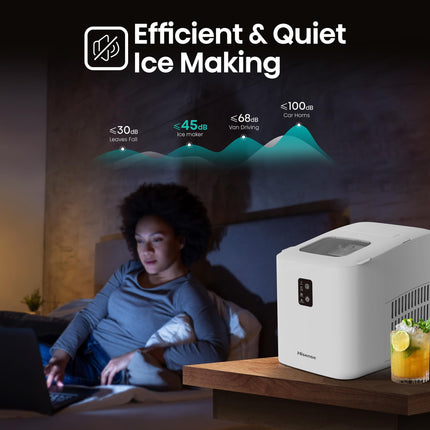 Hisense Ice Maker, Automatic ice making , Portable and compact, Fast ice making, 2 sizesice cubes, Transparent view window, Self-cleaning, ICM1263