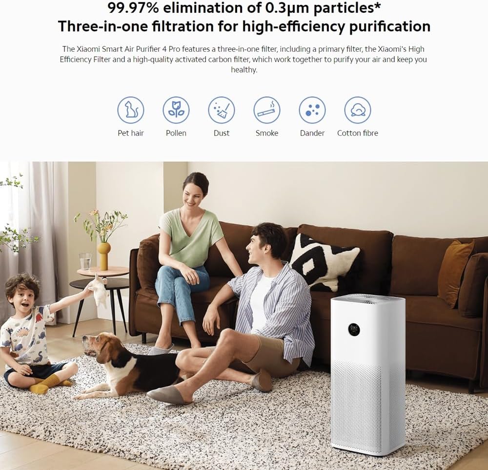 Xiaomi Smart Air Purifier 4 App/Voice Control,Suitable For Large Room Smart Air Cleaner Global Version, 400 M3/H Pm Cadr, Oled Touch Screen Display - Mi Home App Works With Alexa - White