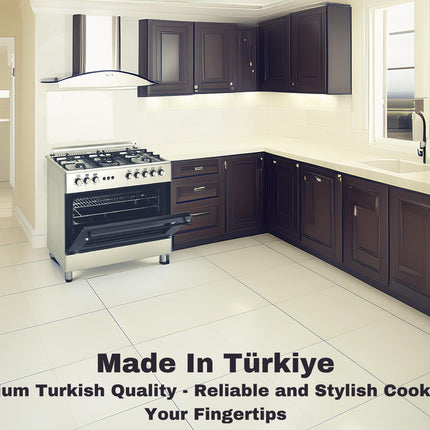 General Gold 90x60 cm Freestanding Gas Cooker with 5 Burners, Gas Oven and Grill with Cooling Fan, Triple Glass Door, Push Button Ignition, Full FFD, Sabaf Burners (With Turbofan)