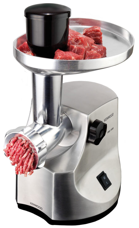 KENWOOD Meat Grinder 1600W Powerful Metal Body Meat Mincer with Kibbeh Maker Sausage Maker, Feed Tube Pusher, 3 Stainless Steel Screens for Fine, Medium & Coarse Results MG510 Silver