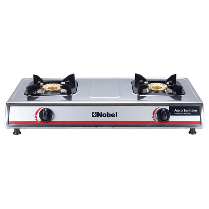Nobel Gas Stove with Dual Gas Burner/2 Brass Burners and Stainless Steel Brass & Auto Ignition Energy Saving - 710 x 410 x 140 (W x D x H) mm NGT2004 with 2 Year Warranty
