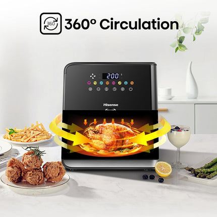 Hisense H09AFBKS4S 1700W Air Fryer with Colorful Touch Panel and Visible Cooking Window, 8 Liter Capacity, Black