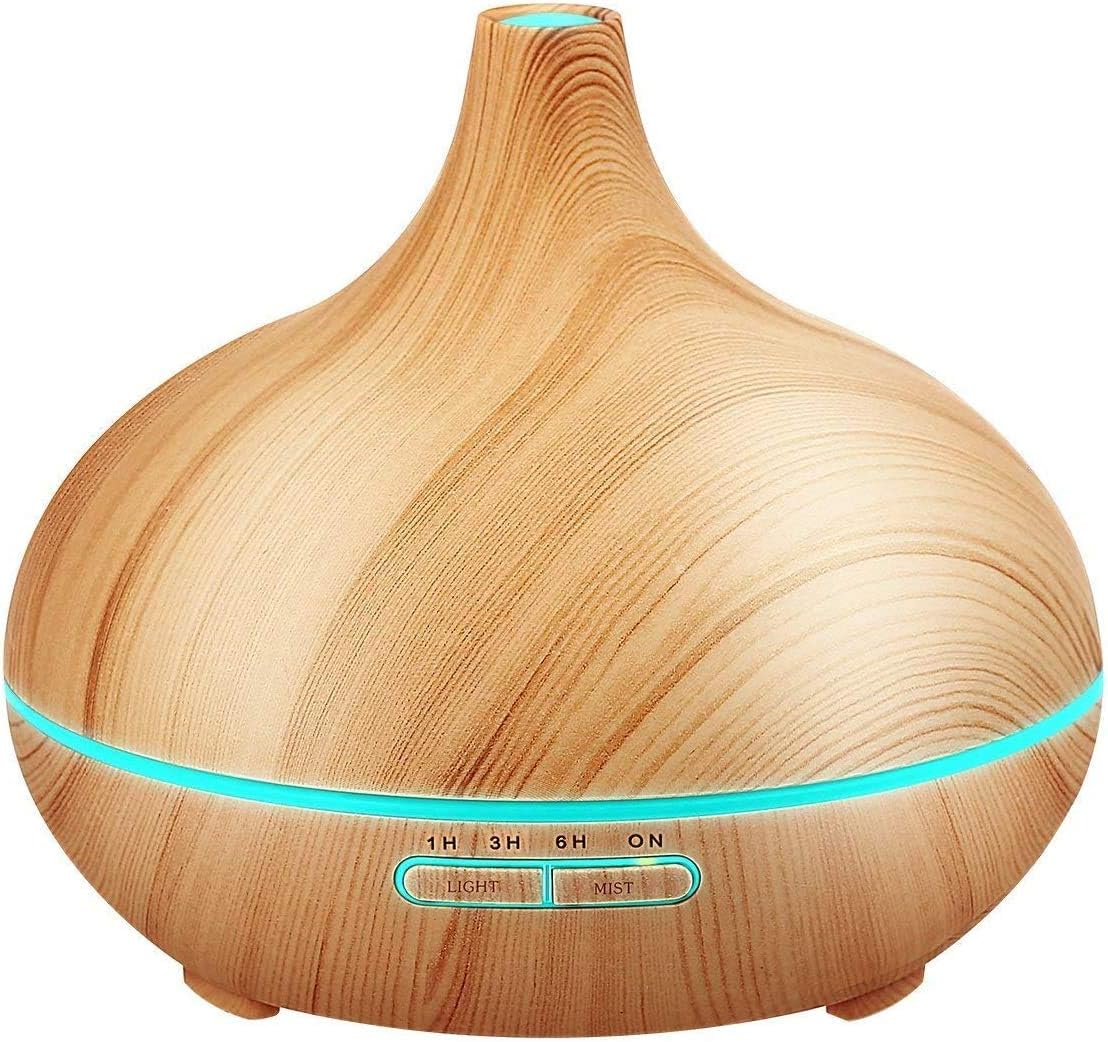 SKY-TOUCH Essential Oil Diffuser, 550Ml Oil Diffuser With 4 Timer, Aromatherapy Diffuser With Auto Shut-Off Function, Cool Mist Humidifier Bpa-Free For Bedroom Home-Yellow Wood