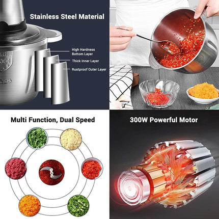 ARSHIA Food Blender & Meat Mincer | Meat Grinder | Premium Stainless Meat Grinder & Food Processor - 200W Power, 2L Capacity, 4 Blades | Multifunctional Chopper | Chopper For Vegetables, Fruits and Nuts