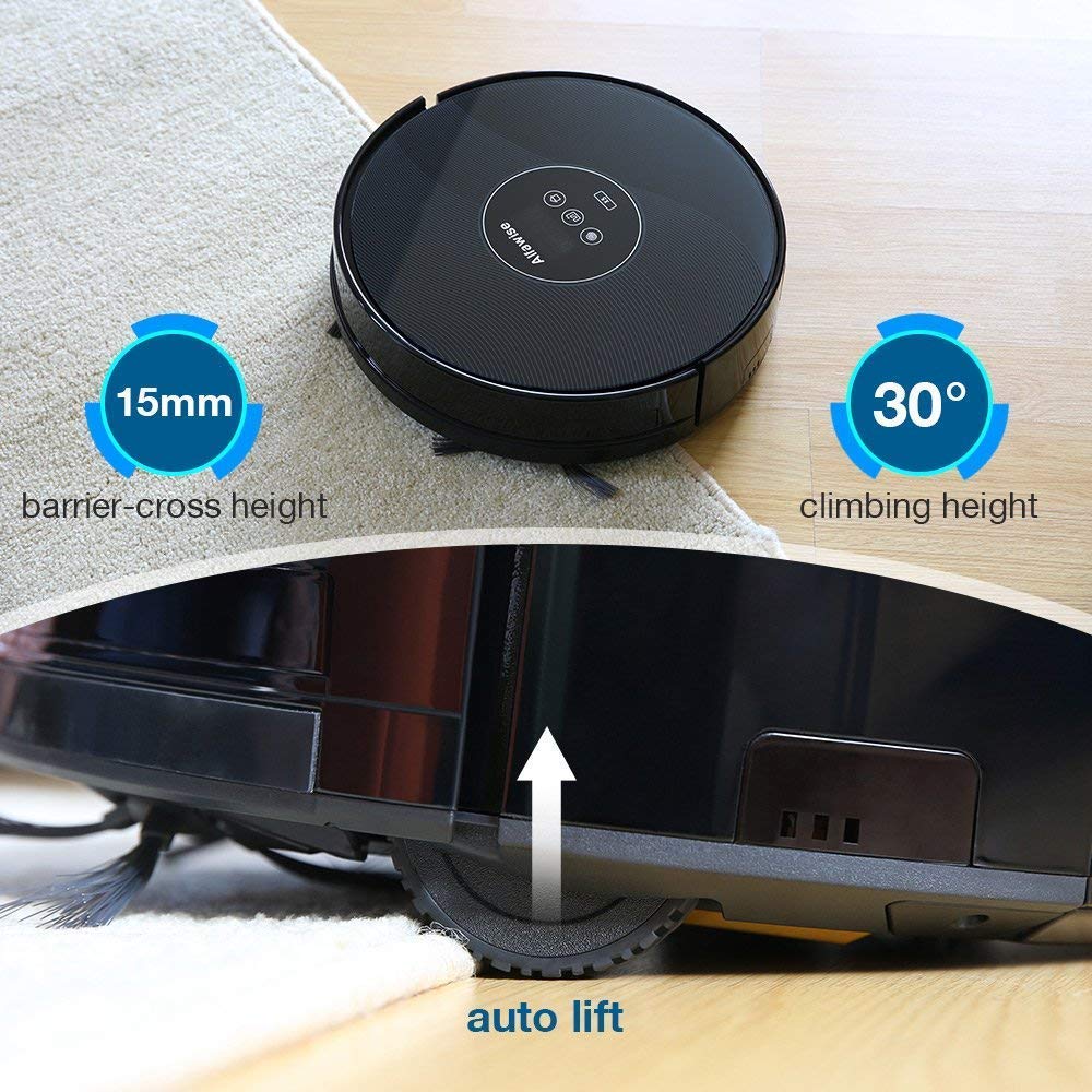 Alfawise x5 Smart Robotic Vacuum Cleaner 2.4g WiFi Alexa with Strong Suction for Fine Sand, Pet Hair, Bare Floors and Carpet, Gyroscope Precise Positioning (Black)