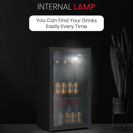 Nobel 125L Gross/ 85L Net Capacity Bottle Chiller Single Glass Door, Mechanical Control, LED Light, Adjustable Temperature, Energy Efficient, R600a Refrigerant NBC125RH Black