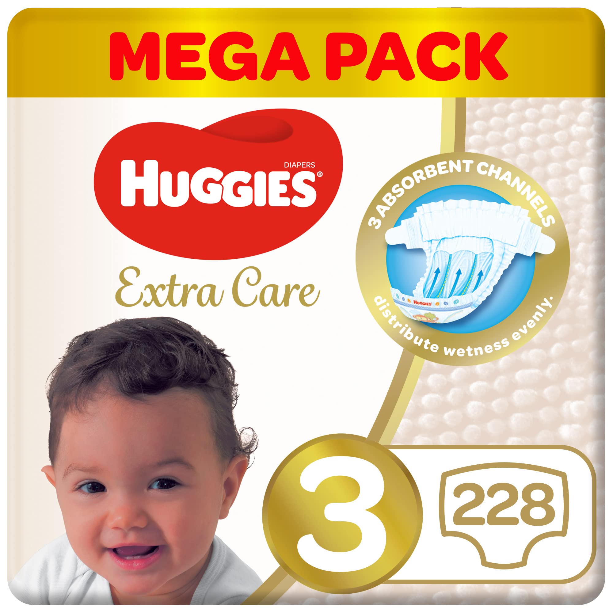 Huggies Extra Care Size 3, Super Mega Pack, 4-9 kg 228 Diapers
