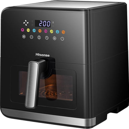 Hisense H09AFBKS4S 1700W Air Fryer with Colorful Touch Panel and Visible Cooking Window, 8 Liter Capacity, Black
