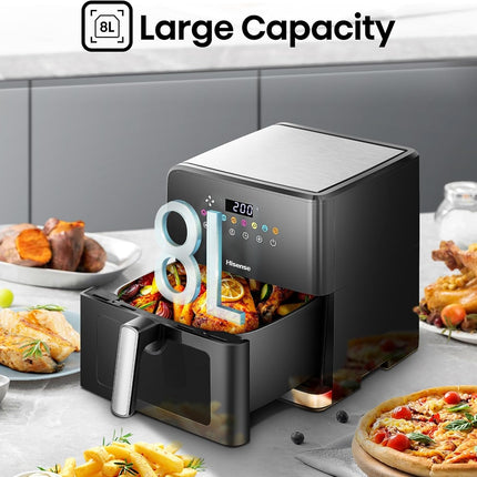 Hisense H09AFBKS4S 1700W Air Fryer with Colorful Touch Panel and Visible Cooking Window, 8 Liter Capacity, Black