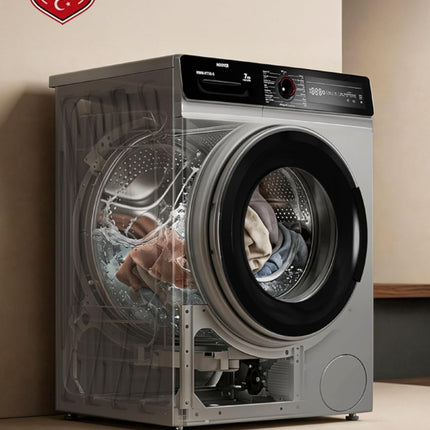 Hoover 7Kg Front Load Washing Machine, Fully Automatic, 1000 RPM, 15 Programs,Foam Protection, Child Safety Lock, Eco-Logic System, Silver, Made in Turkey, 1 Year Warranty, HWM-V710-S