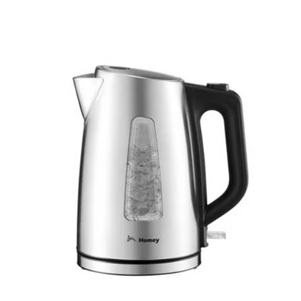 Homey Portable electric kettle for tea and coffee. Stainless steel, 1.7L capacity. Automatic shut-off. Black and silver design/2200W