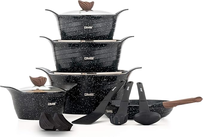 DMS.Cookware Set 13-15 Pieces ,Granite