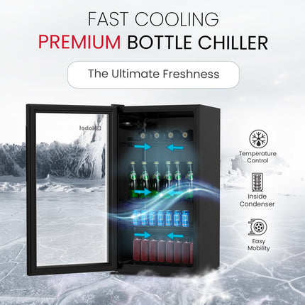 Nobel 125L Gross/ 85L Net Capacity Bottle Chiller Single Glass Door, Mechanical Control, LED Light, Adjustable Temperature, Energy Efficient, R600a Refrigerant NBC125RH Black