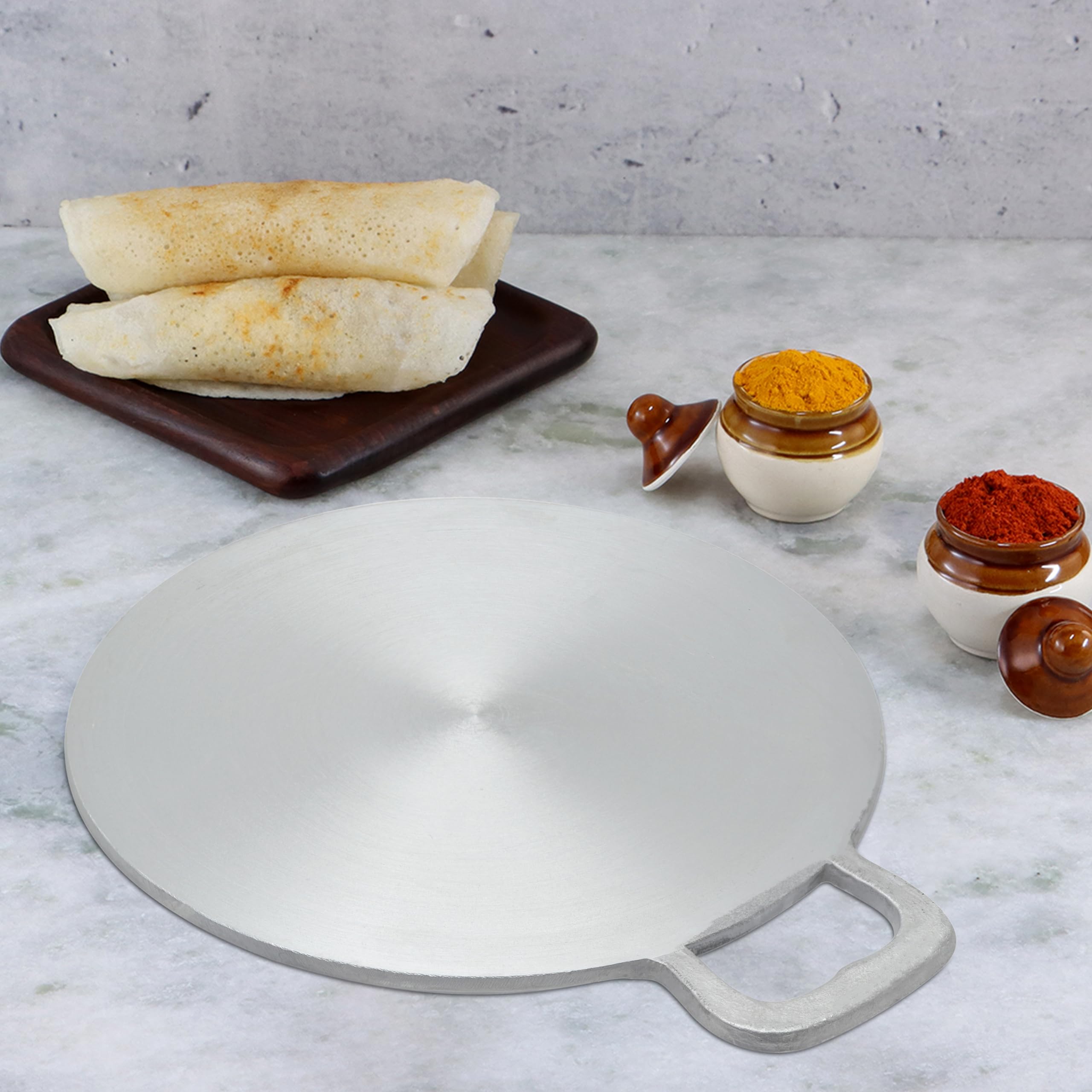 Raj Aluminium Arabic Tawa Fry Pan Frying Pan, 35cm, RAAT35, Suitable for Dosa, Crepe, Pancake, Omellete, Chapati, Roti, Paratha - Grey/ع35 سم